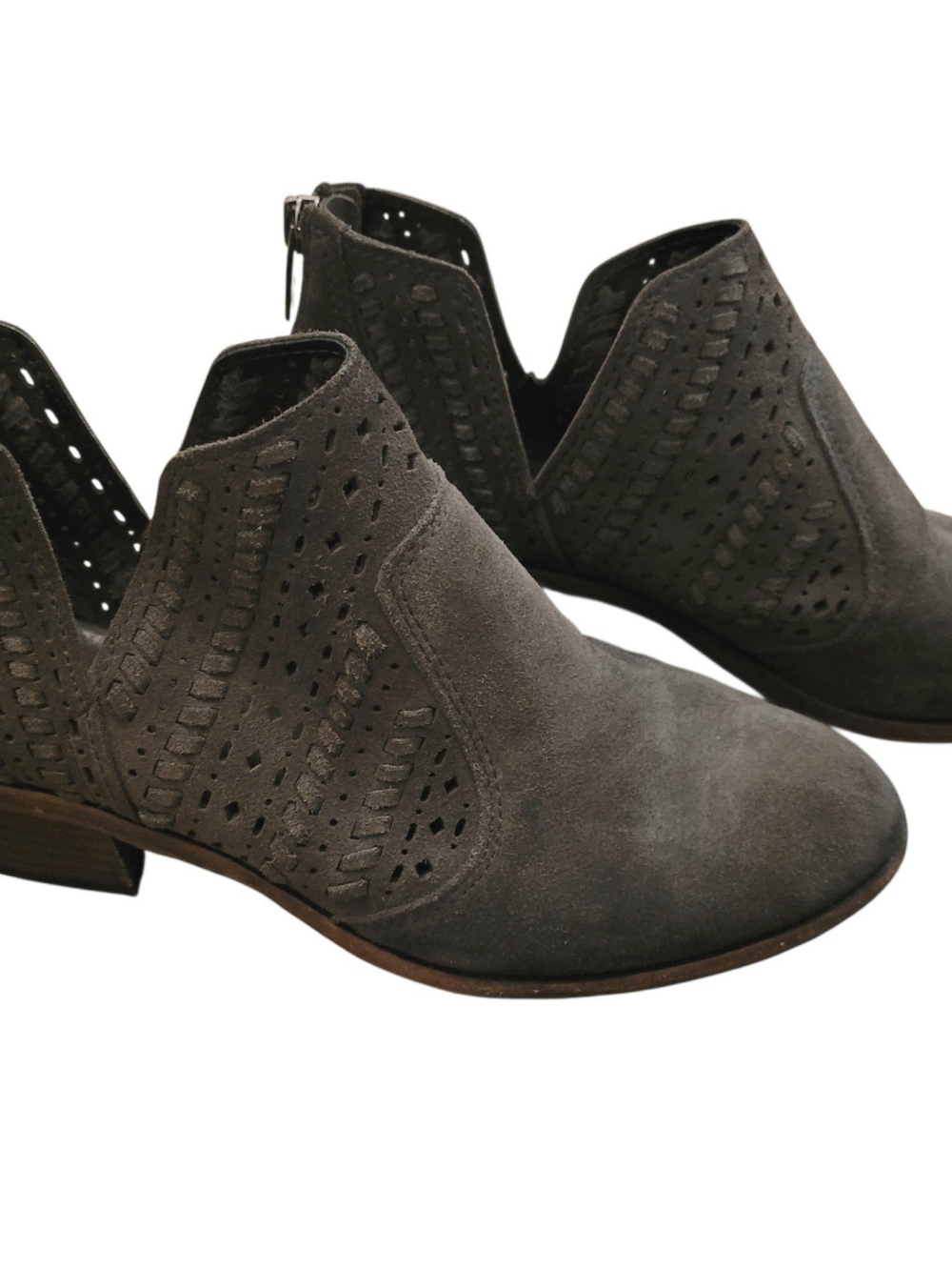 Vince Camuto Gray Suede Perforated Cutout Ankle Booties